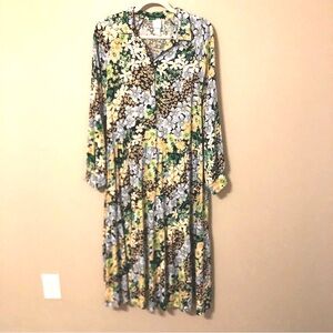 H&M Green & Blue Floral Modest Sheath Dress Size Medium